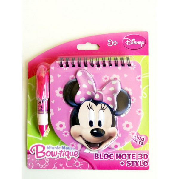 Bloc notes Minnie Disney en 3D avec son stylo